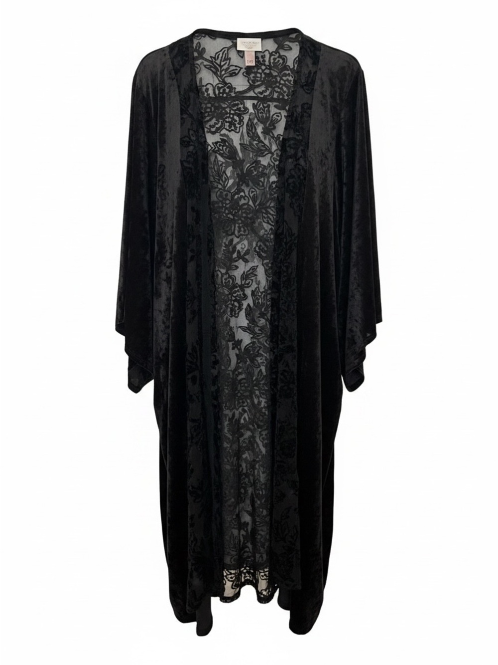Knox Rose Black Velvet Lace Kimono Robe
